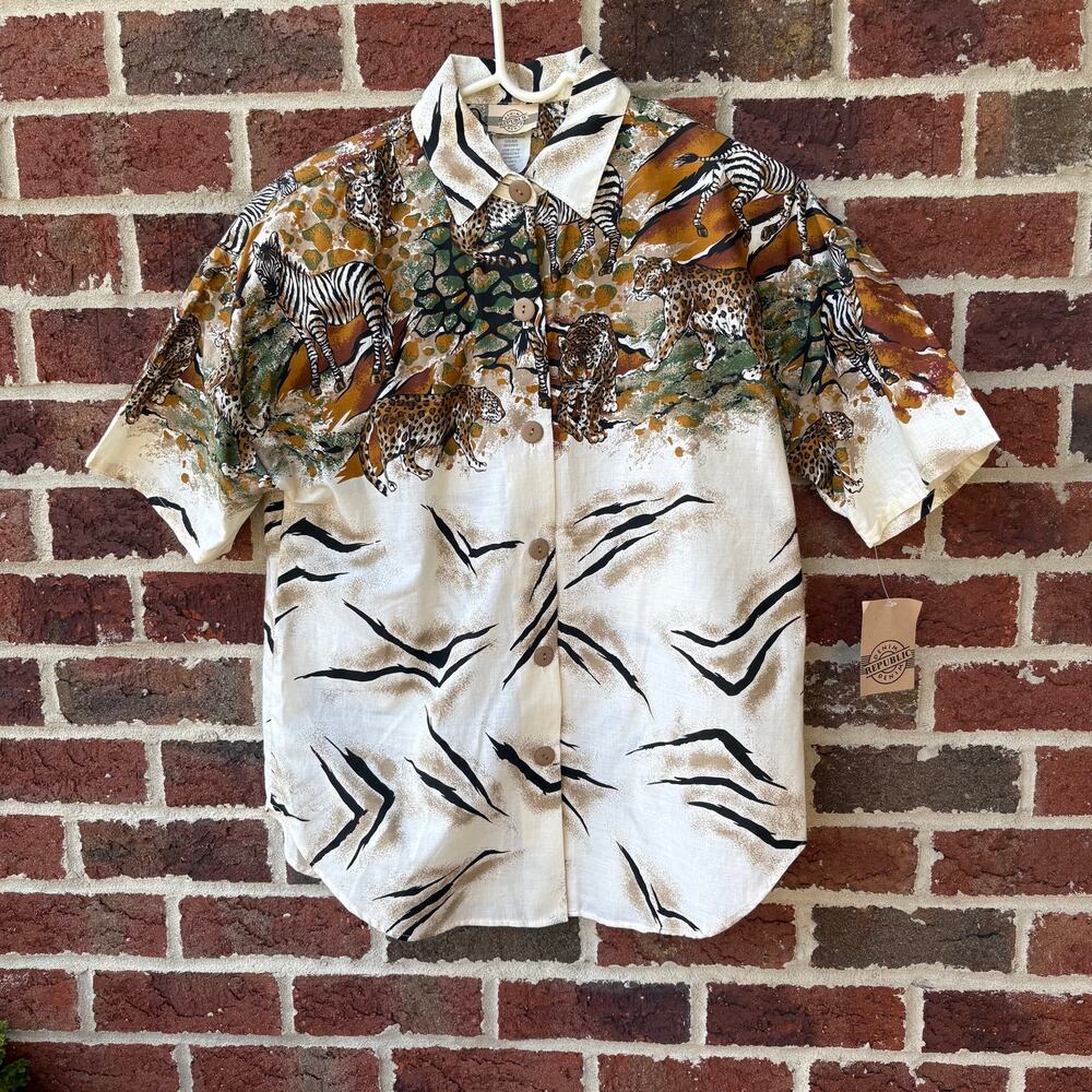 NWT Vintage Deadstock Denim Republic Safari Animal Print Shirt M